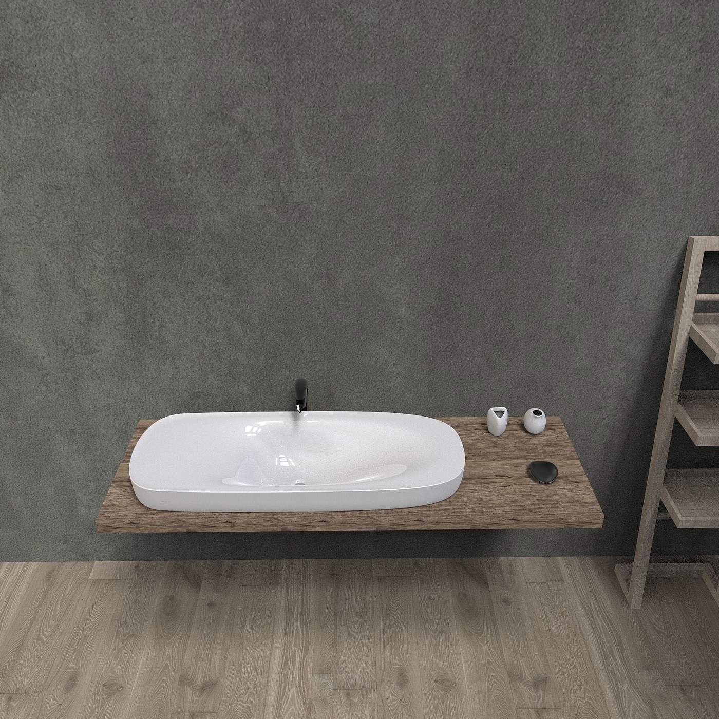 Wash basin, integrated basin on the table, semi embedded，