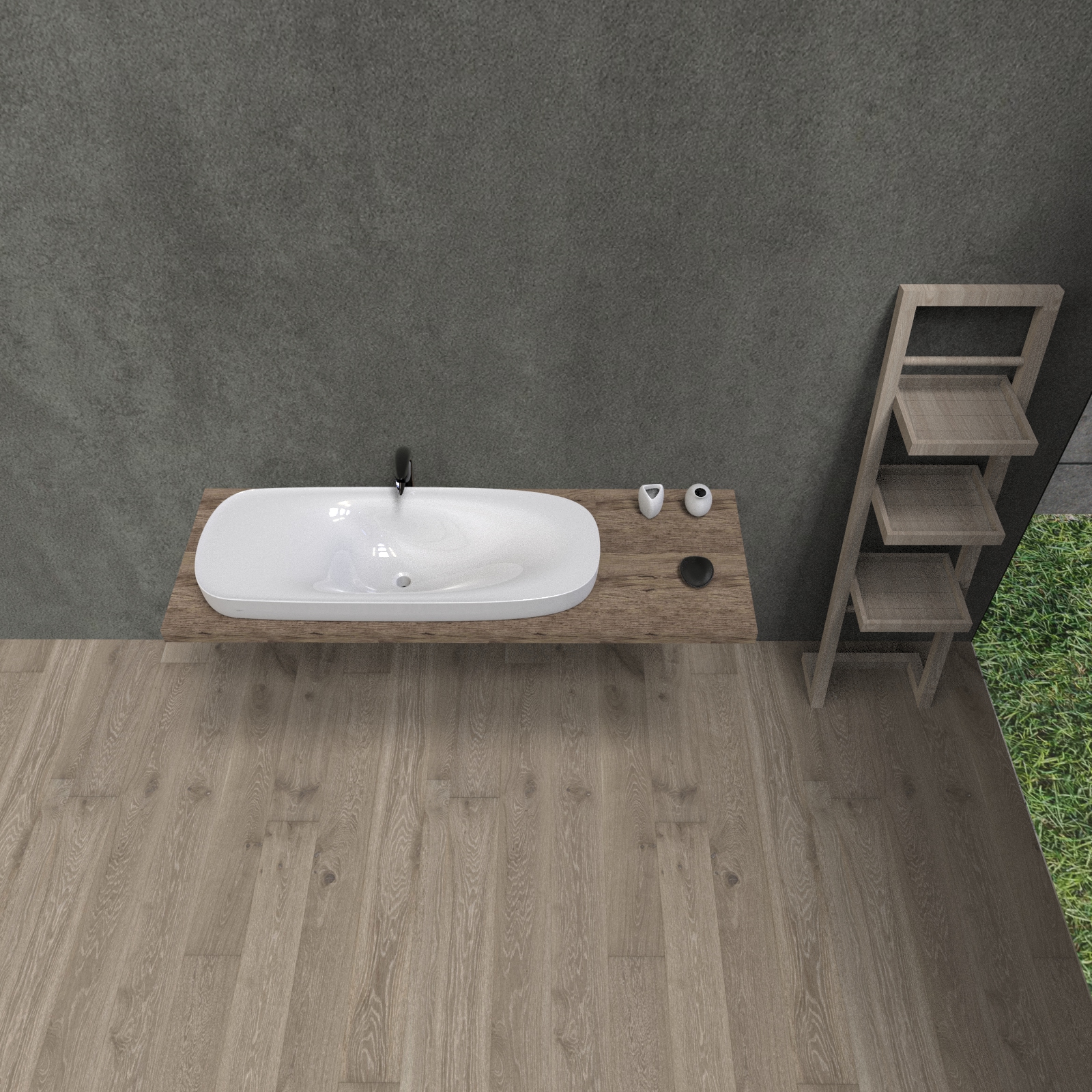 Wash basin, integrated basin on the table, semi embedded，