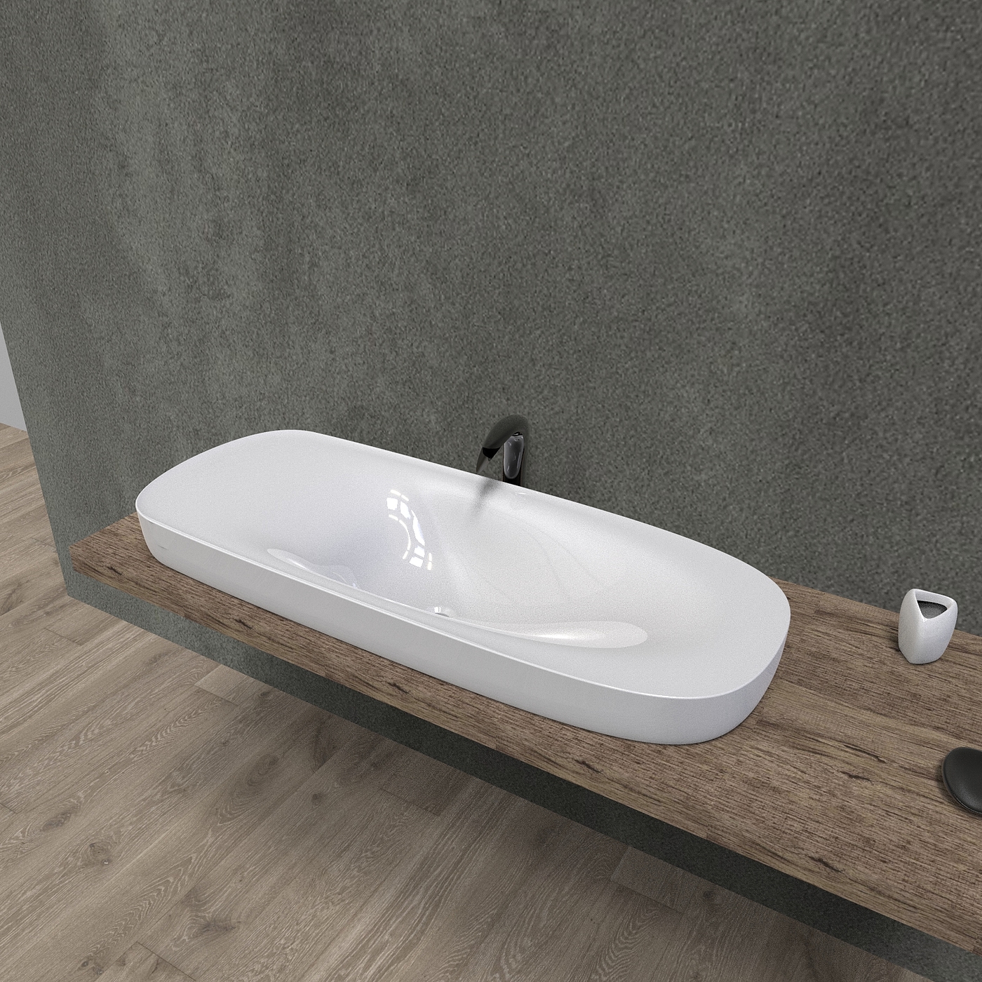 Wash basin, integrated basin on the table, semi embedded，