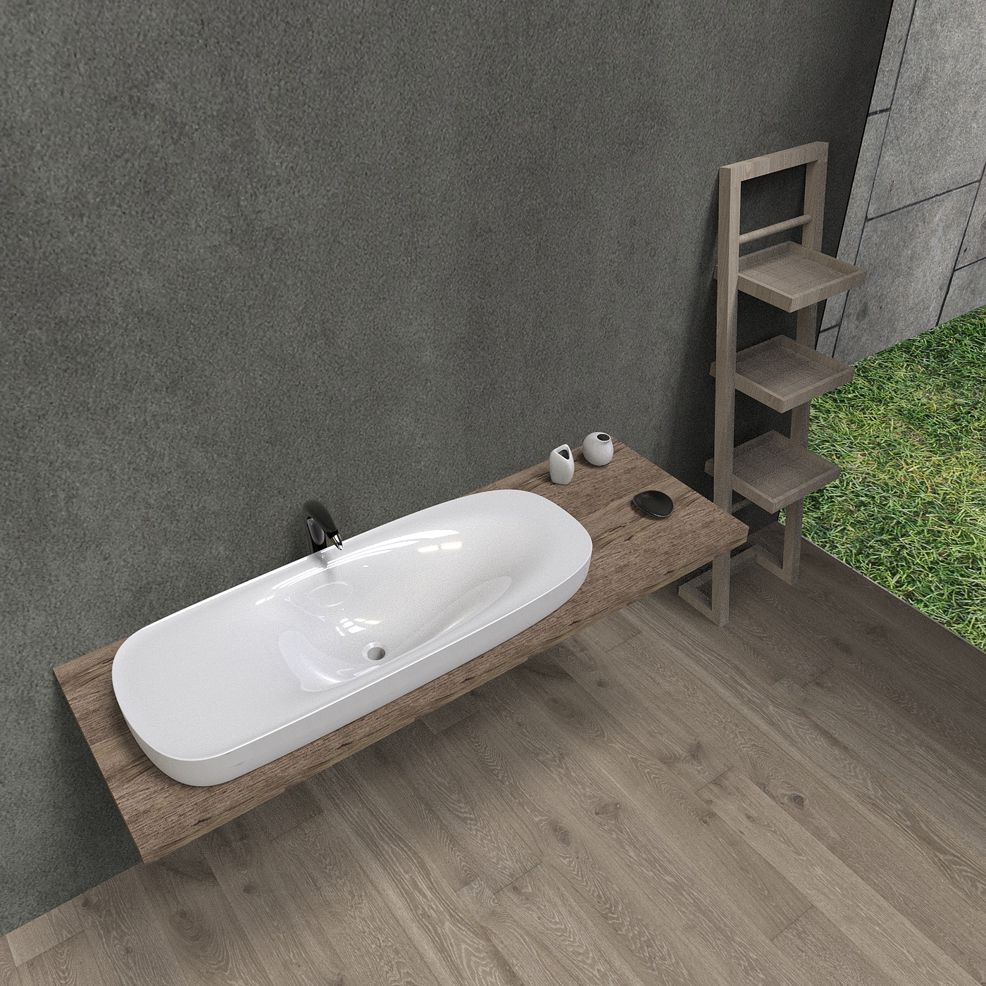 Wash basin, integrated basin on the table, semi embedded，