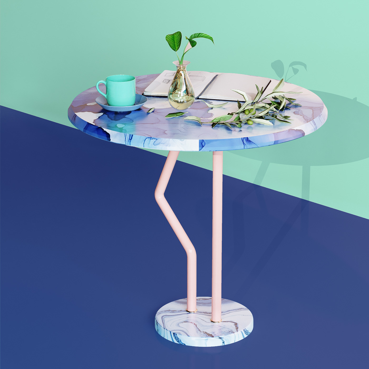 Flamingo，Coffee table，furniture，Marble，Metal，