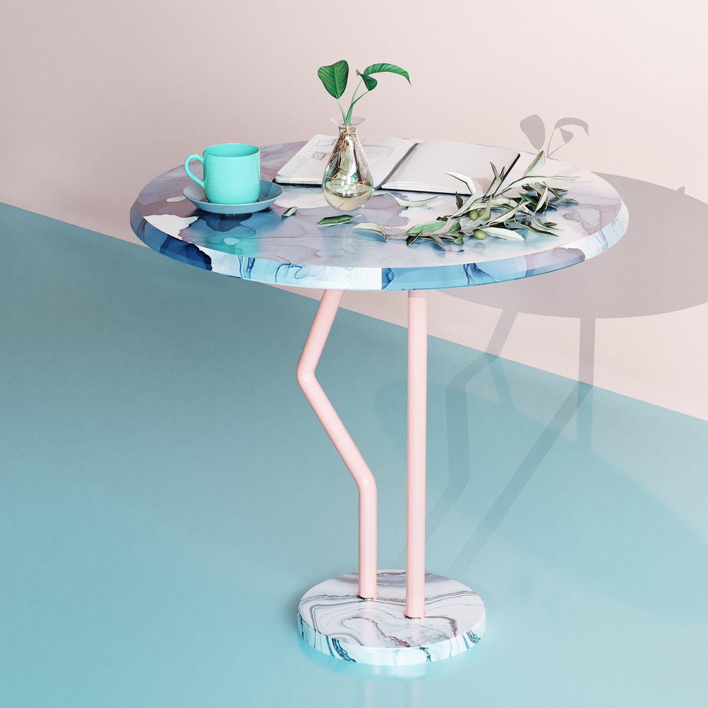 Flamingo，Coffee table，furniture，Marble，Metal，