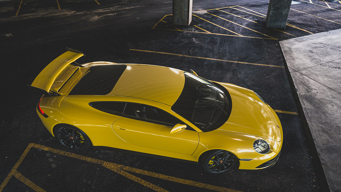 Sports car，Porsche，Render，conceptual design，gules，