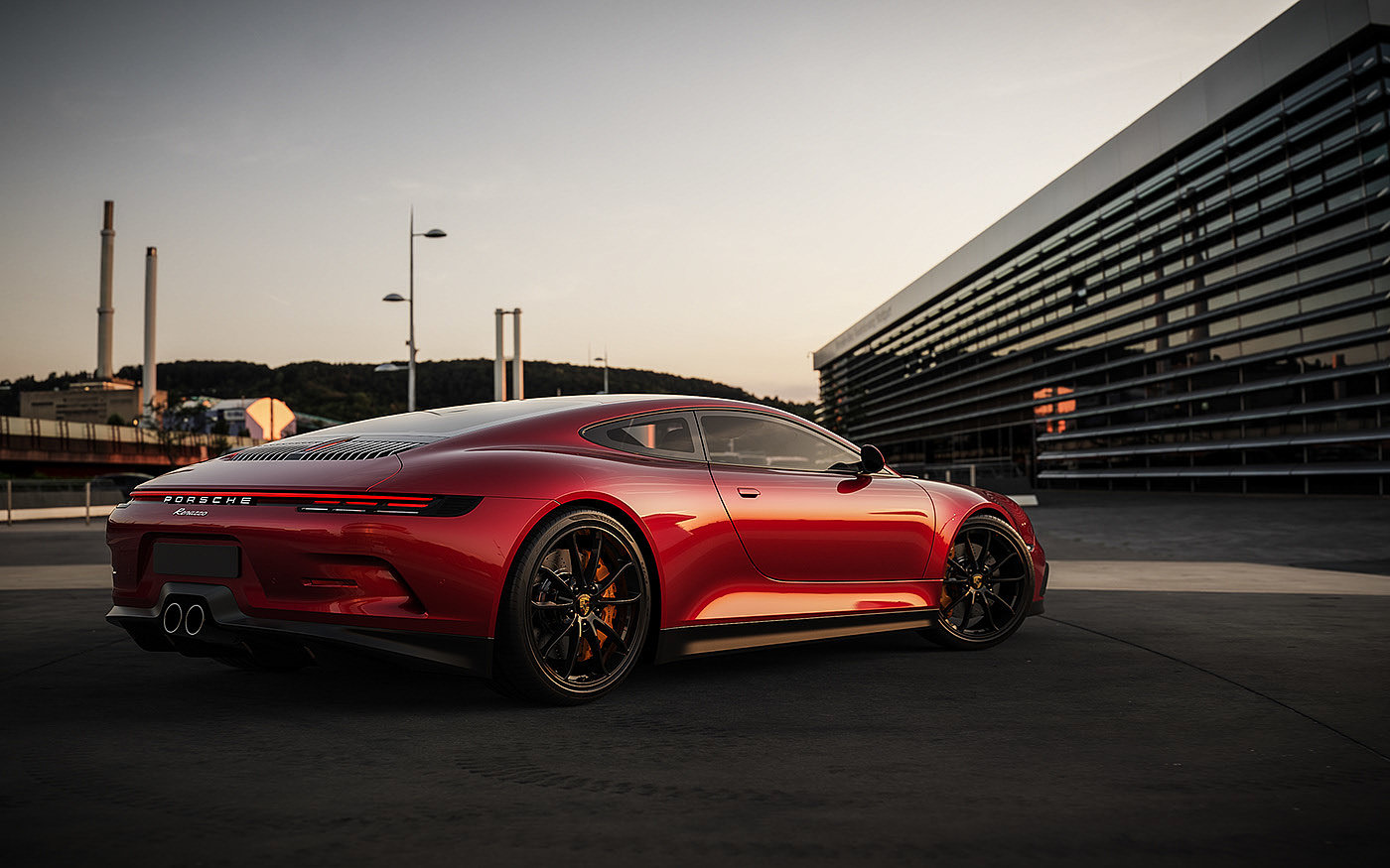 Sports car，Porsche，Render，conceptual design，gules，