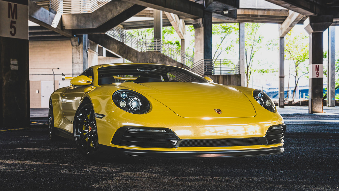 Sports car，Porsche，Render，conceptual design，gules，