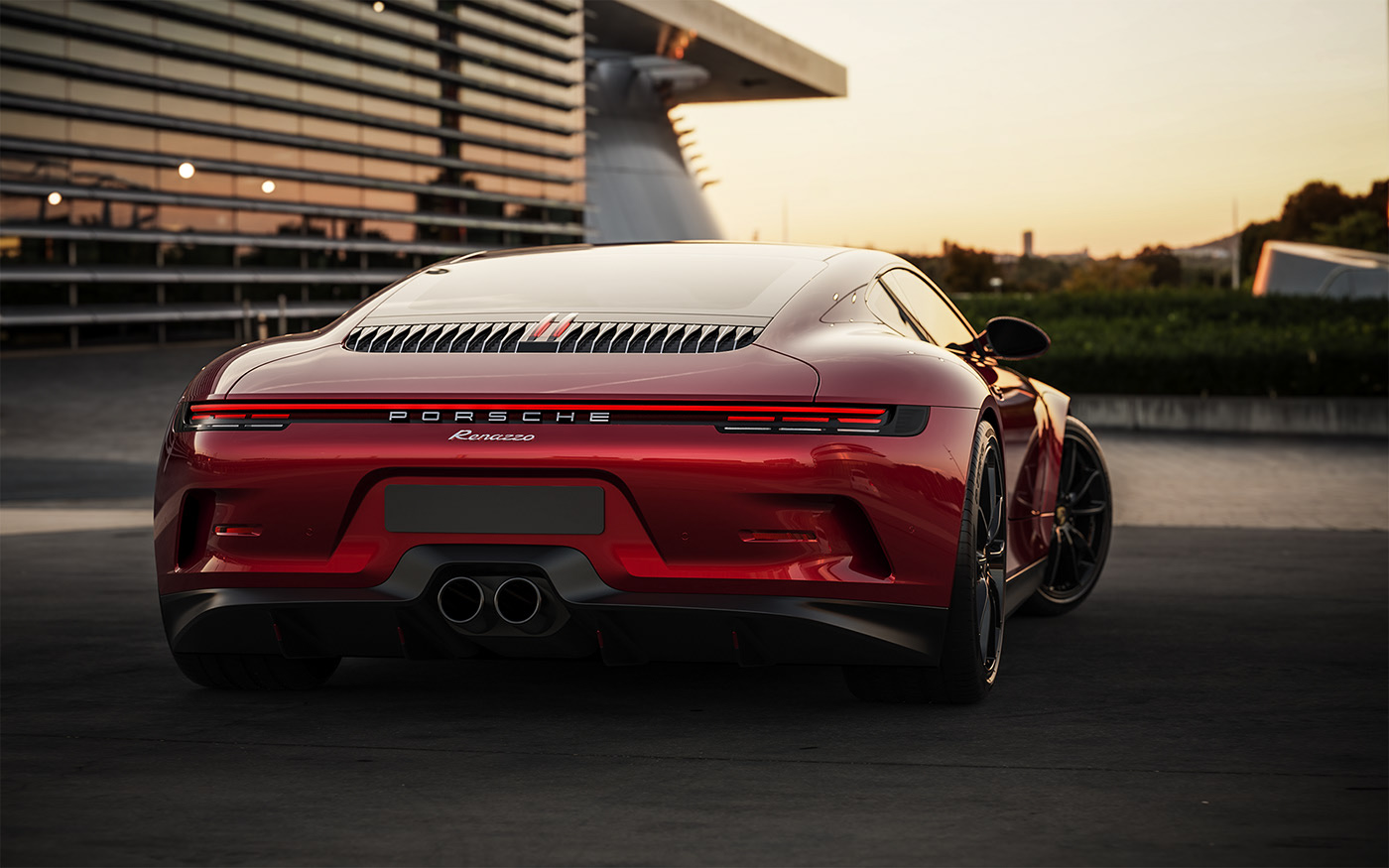 Sports car，Porsche，Render，conceptual design，gules，