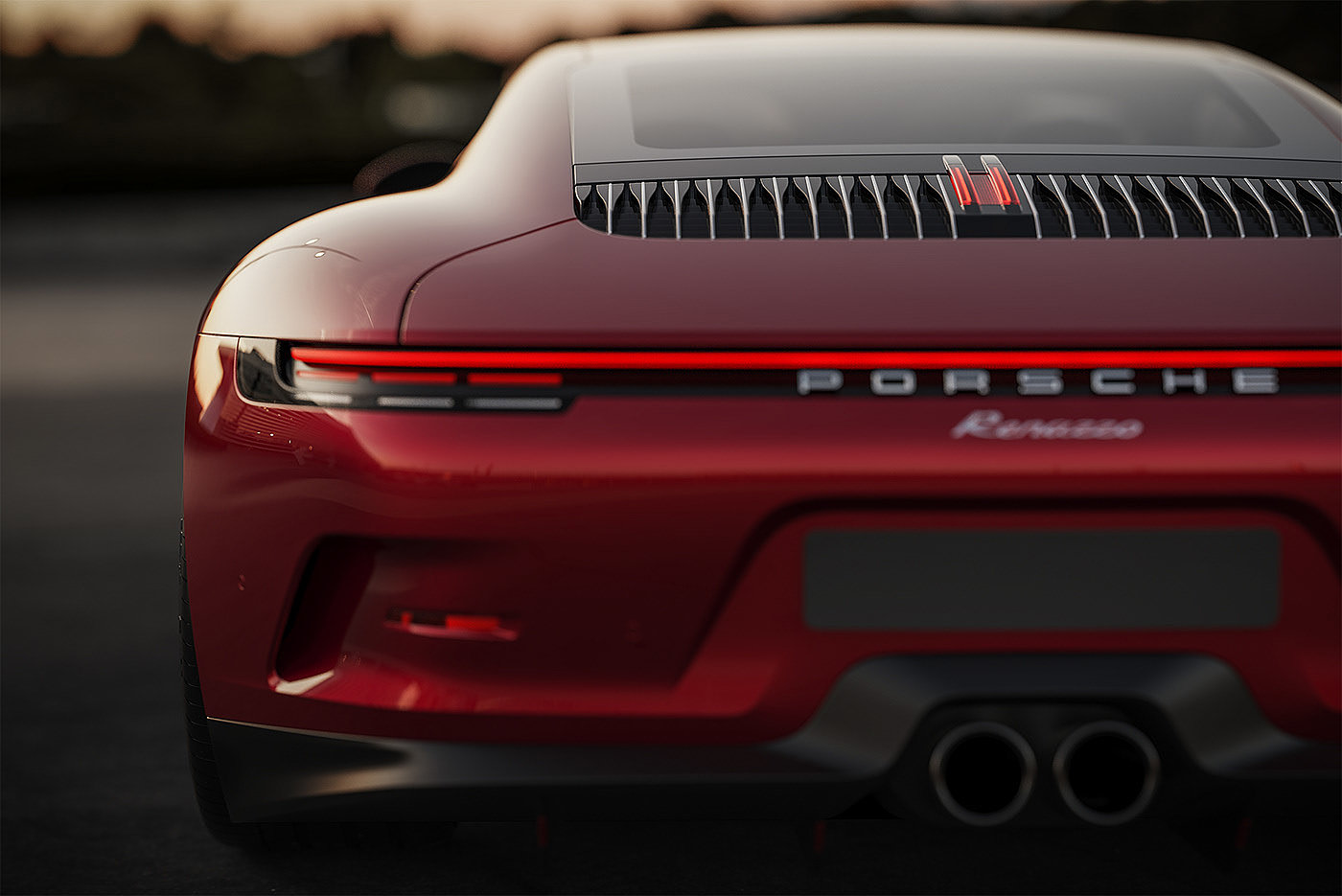 Sports car，Porsche，Render，conceptual design，gules，
