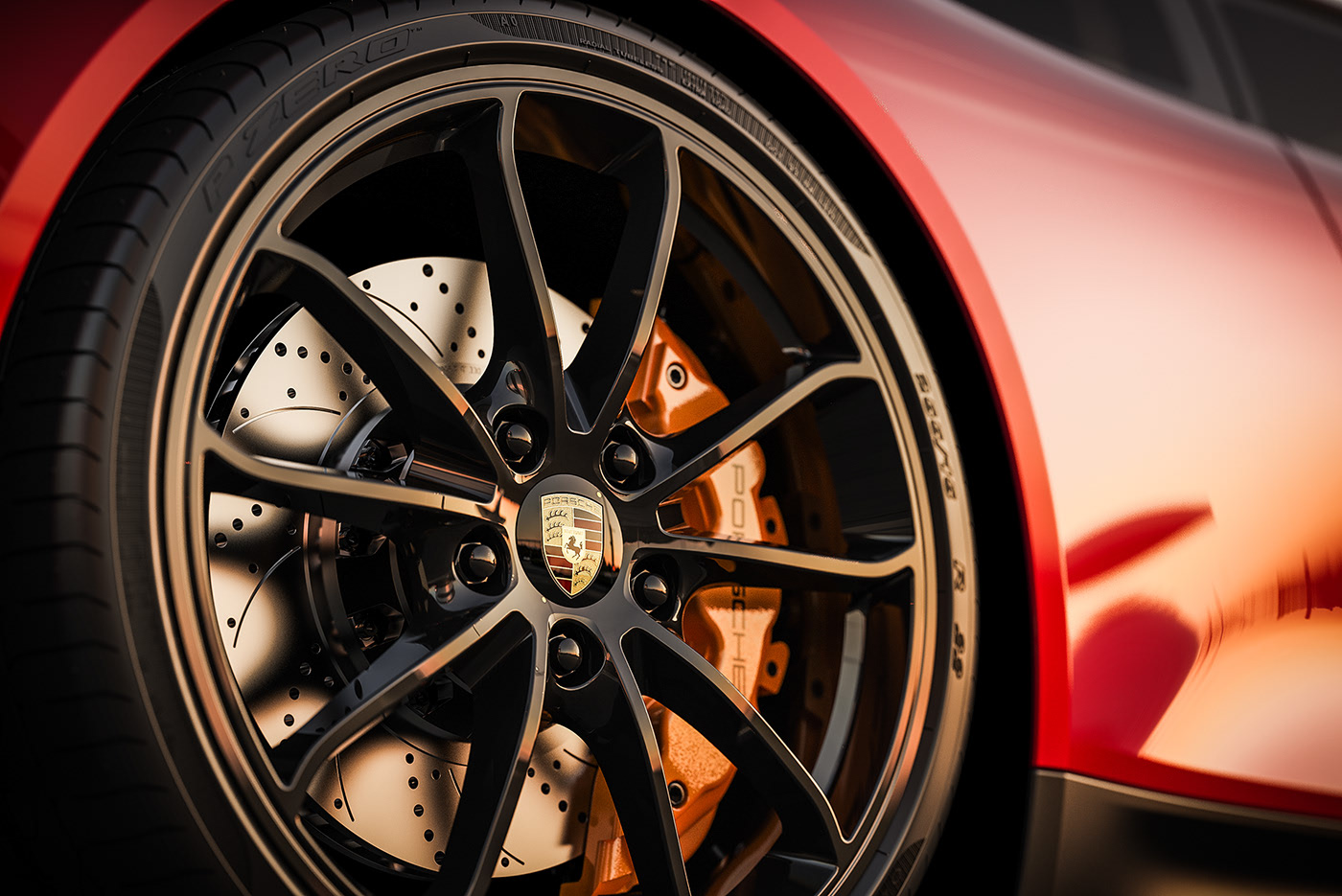 Sports car，Porsche，Render，conceptual design，gules，