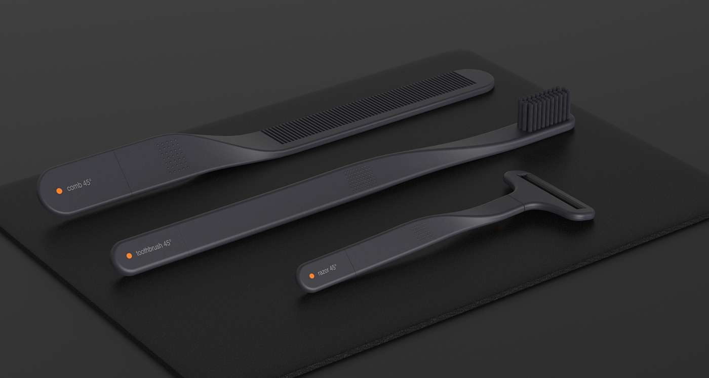 toothbrush，razor，comb，45°，