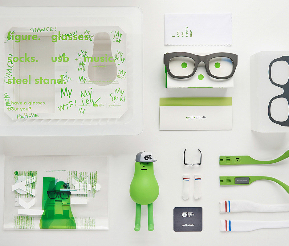 眼镜，绿色，STICKY MONSTER LAB，玩具，眼镜腿，袜子，GRAFIK，