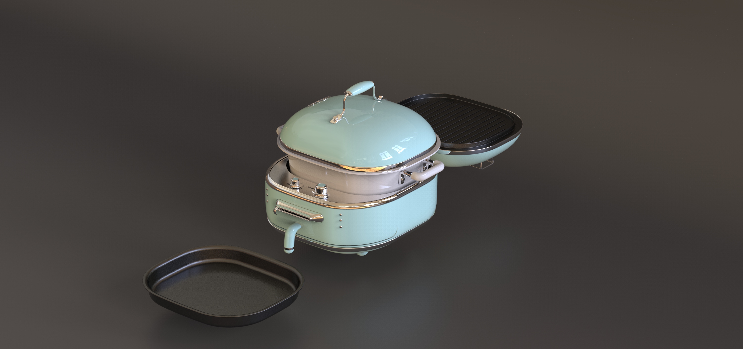 Electric baking pan，multi-function，Retro，double-deck，