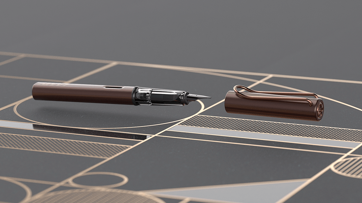 LAMY Lx marron，钢笔，渲染，