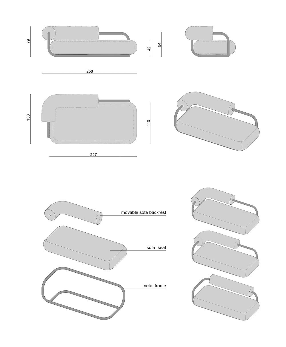 RURA，Metal，sofa，Adjustable，Simplicity，