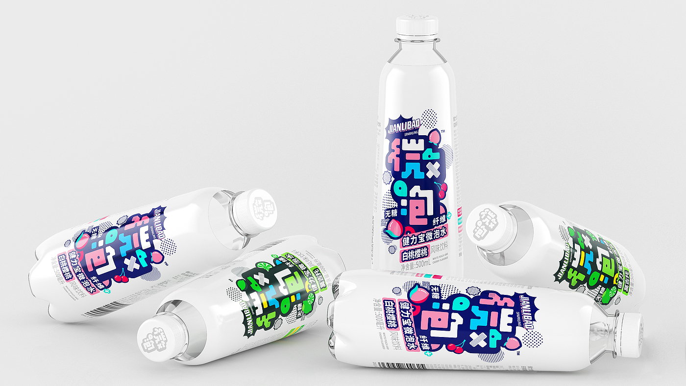 潘虎包装设计，健力宝，微泡，气泡水饮料包装，字体设计，