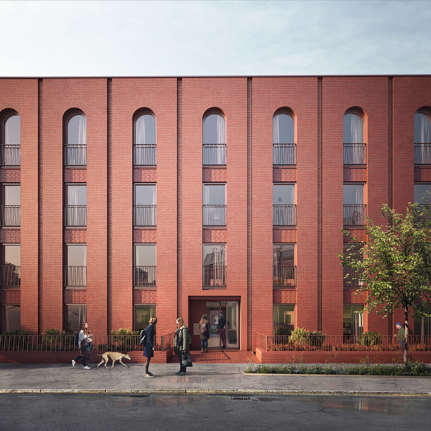 house，apartment，red brick，unique，