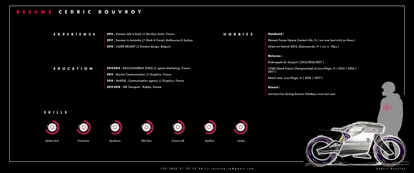 Cedric rufroy，Motorcycle Portfoli，sketch，sample reels，motorcycle，a design chart，