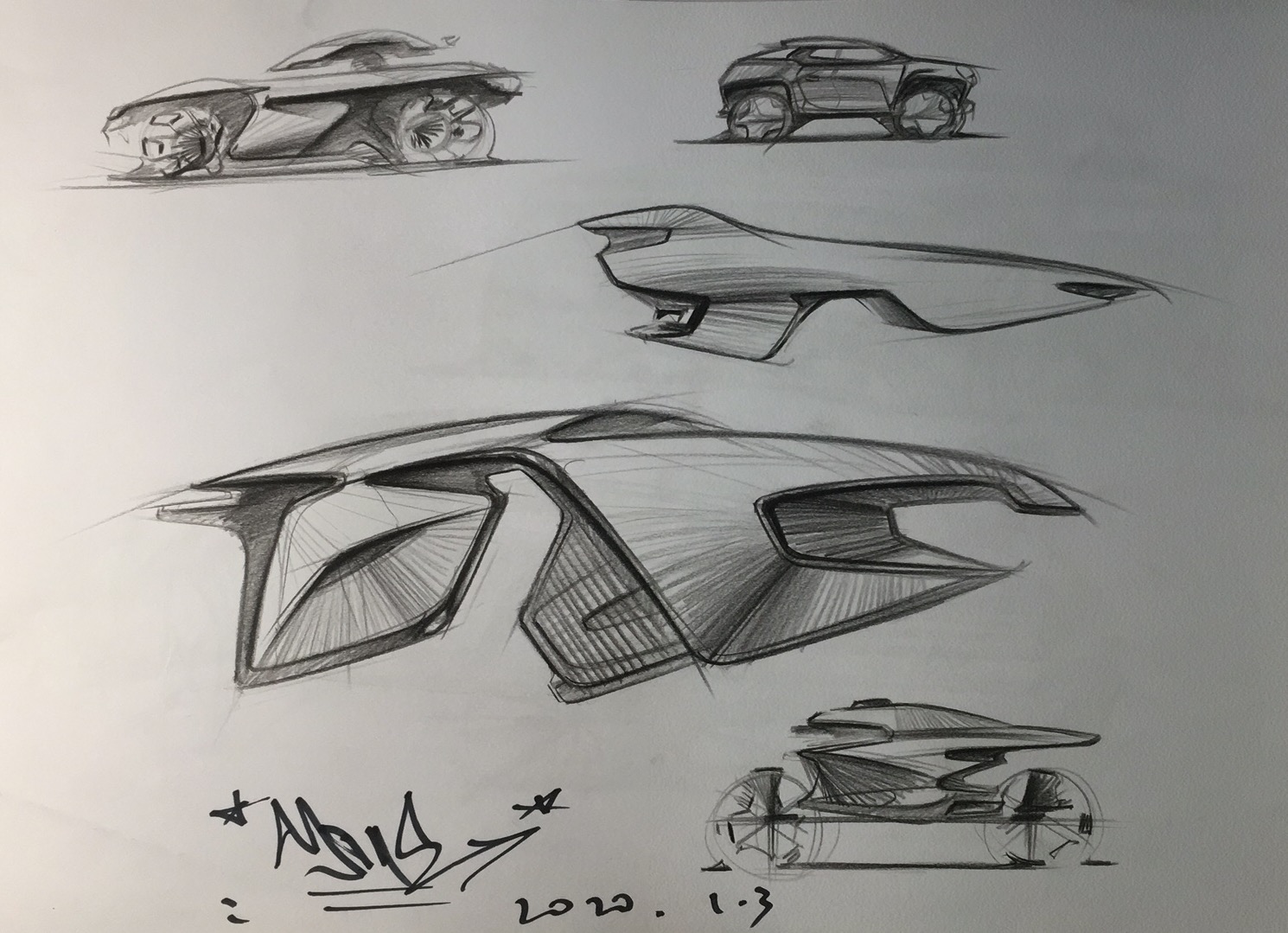 Hand drawn car，Hand drawn industrial design，Design hand drawn，Auto line draft，