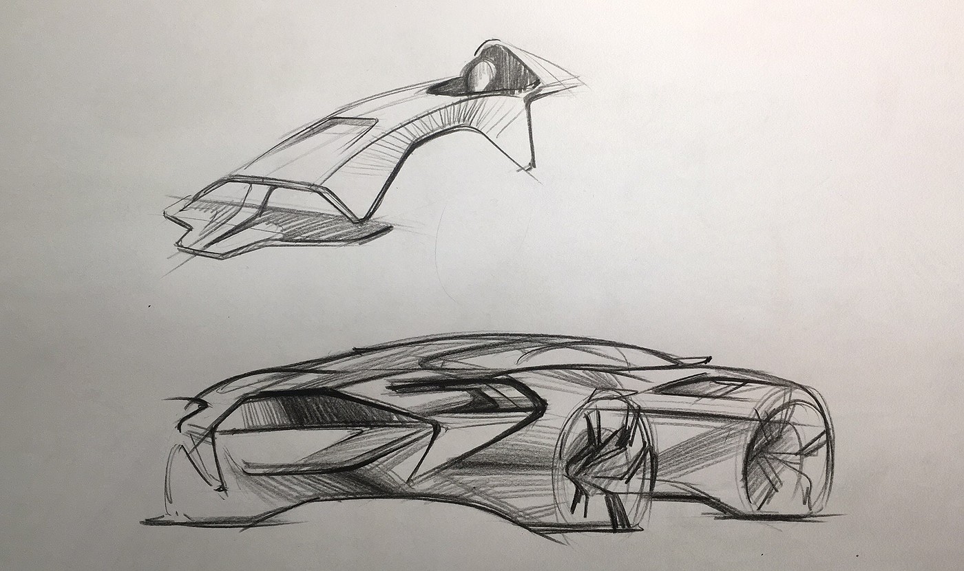 Hand drawn car，Hand drawn industrial design，Design hand drawn，Auto line draft，