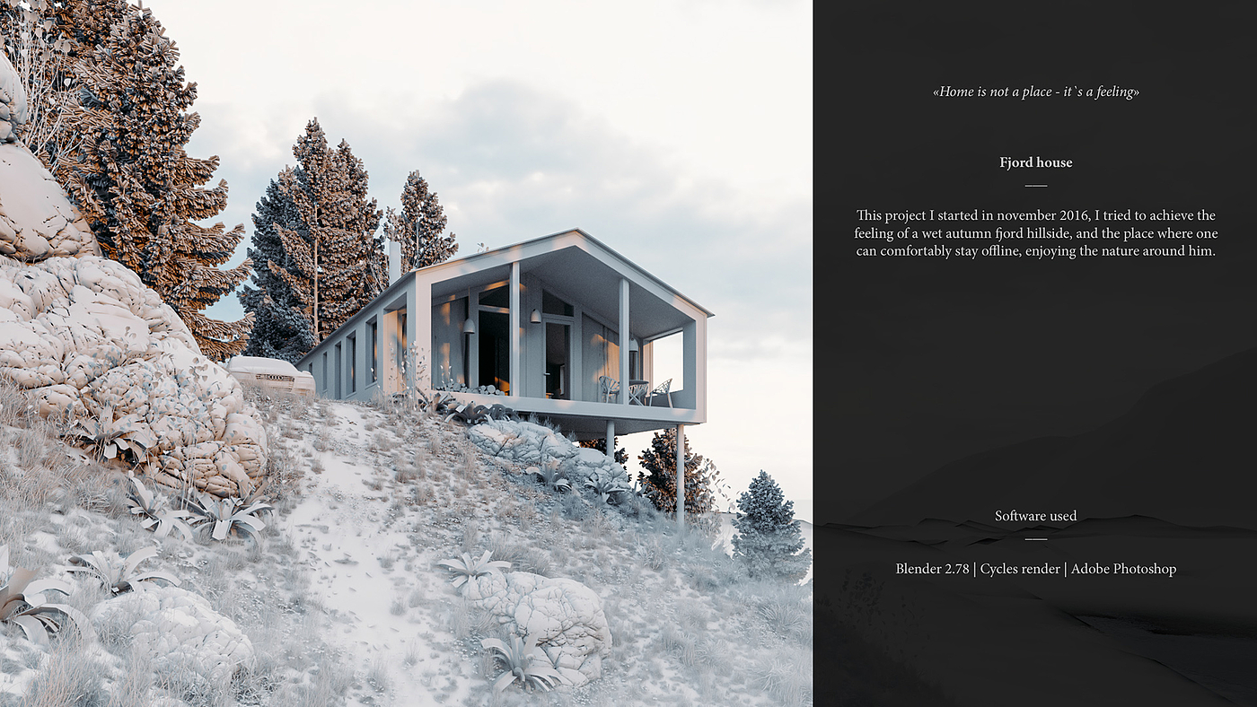 mountain top，FJORD，Wooden house，