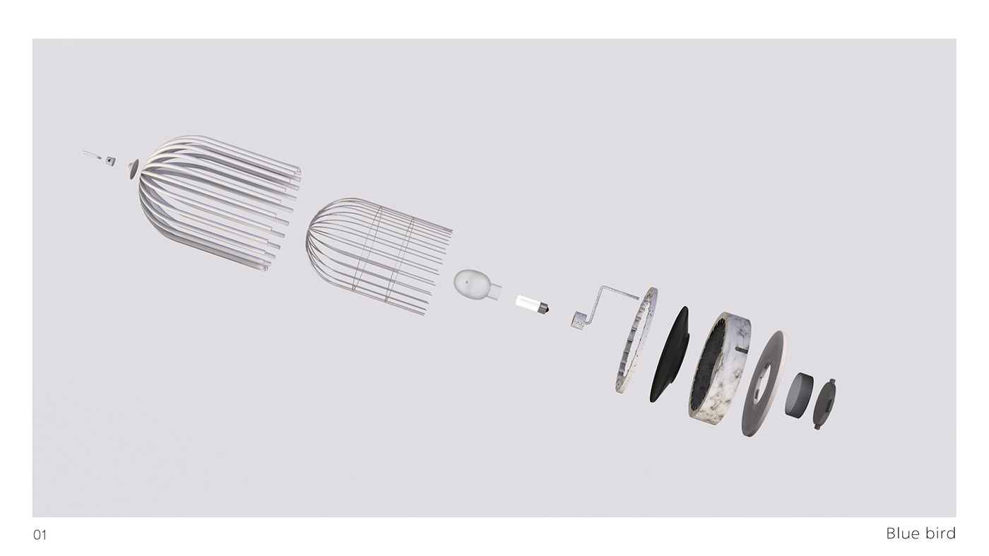 B L U E bird，cage，Explosion diagram，