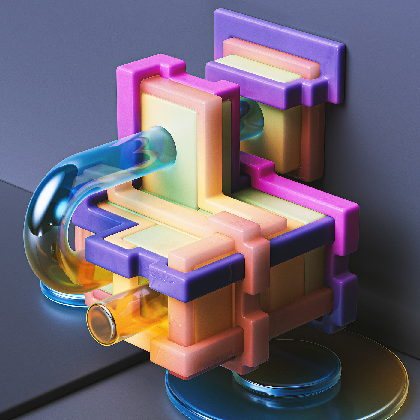 插图，排版，渐变，c4d，透明，管道，