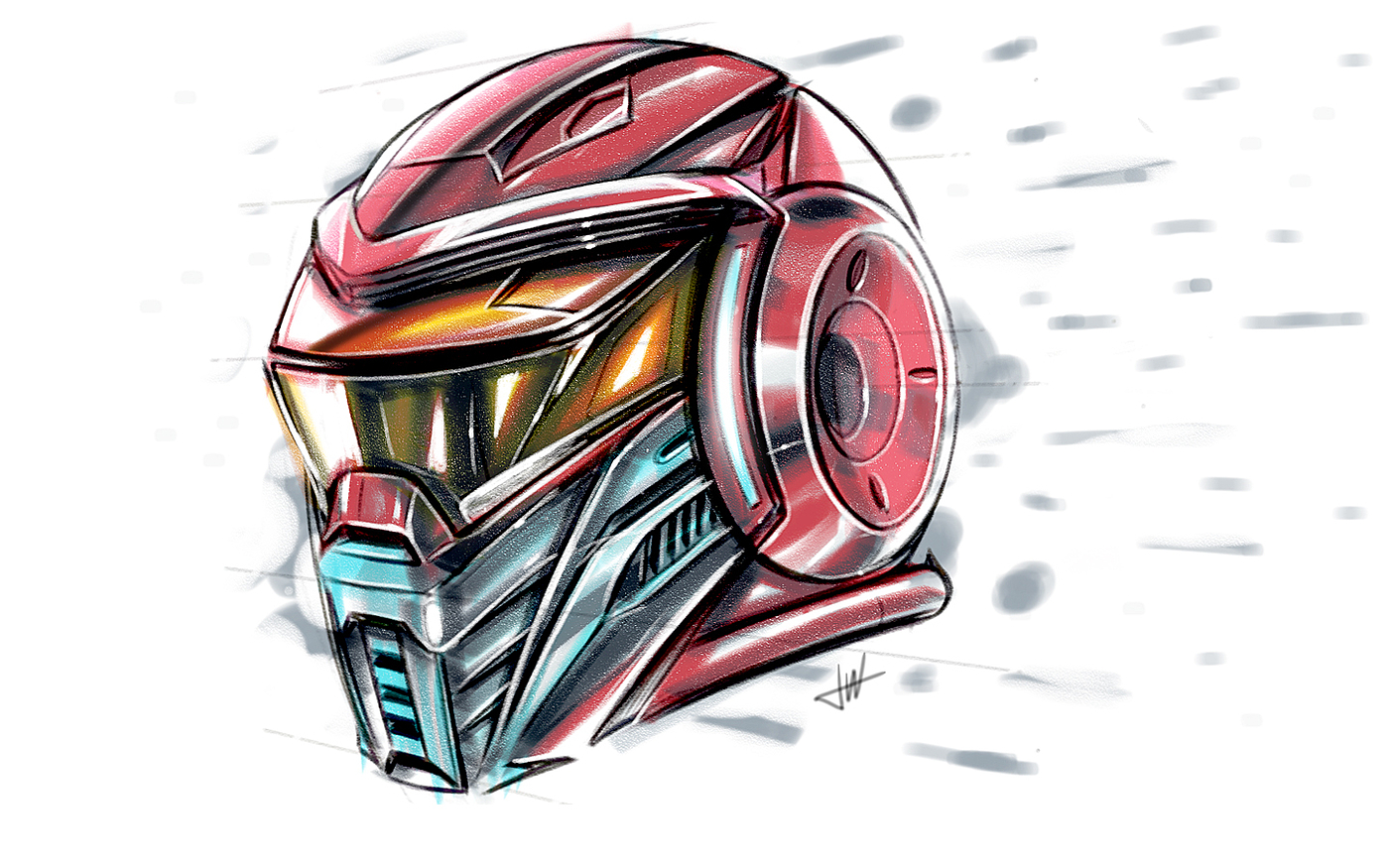 industrial design，product design，Hand drawn products，Helmet，conceptual design，Mobile painting，Mark pen coloring，Video tutorial，