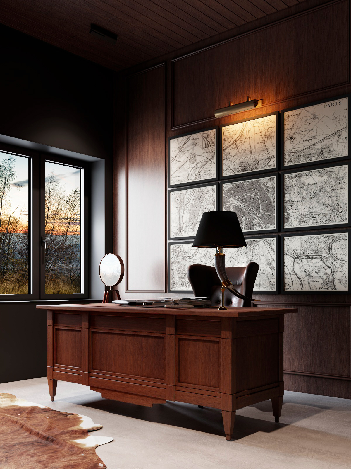 Interior design，wood，classical，bedroom，a living room，