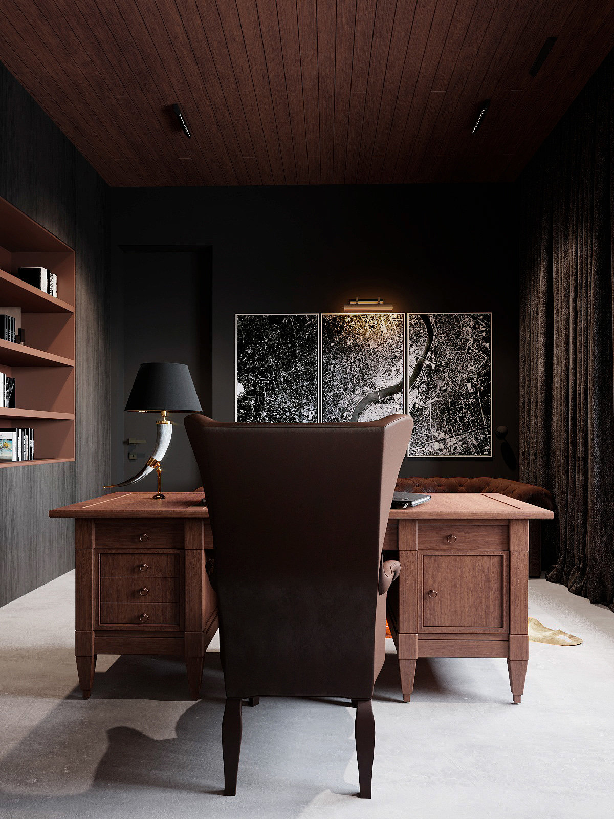 Interior design，wood，classical，bedroom，a living room，
