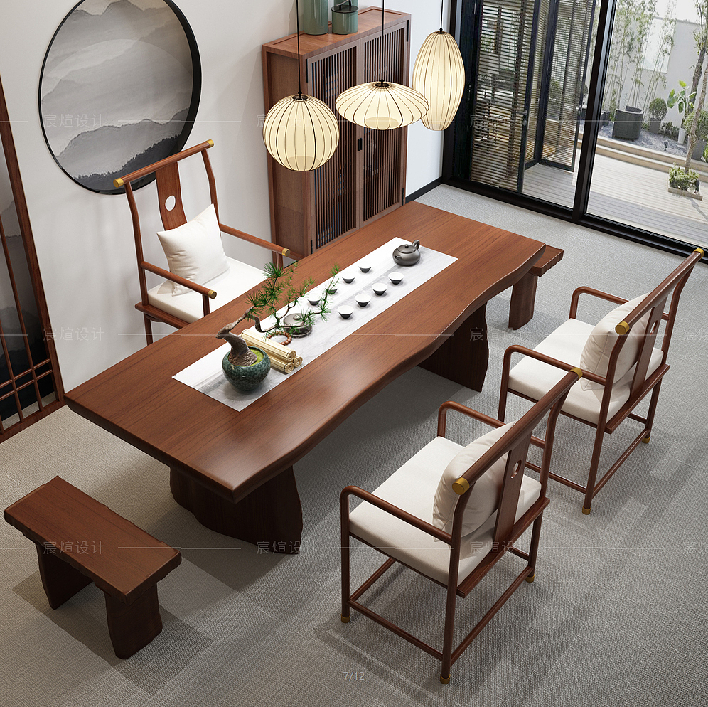 New Chinese style，furniture，tea table，Modeling and rendering，Table，