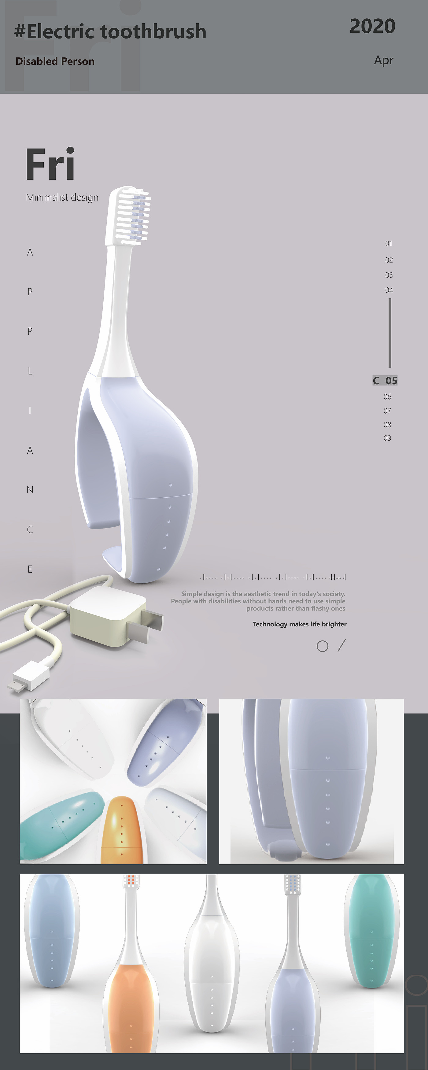 Bi Sheh，Design of electric toothbrush for the disabled without hands，Design of electric toothbrush for the disabled without hands，