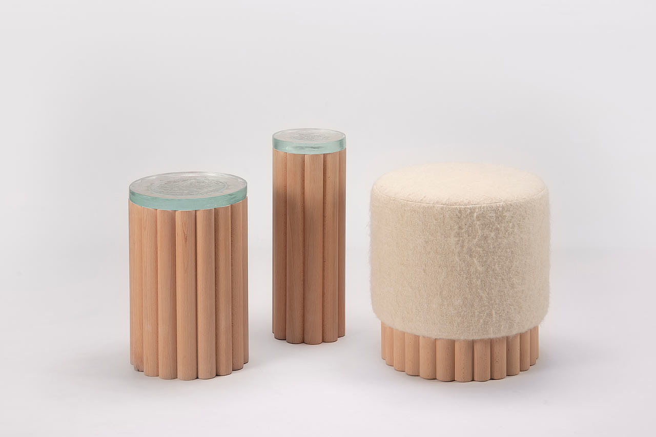 Table，Footstool，transparent，Lamb wool，