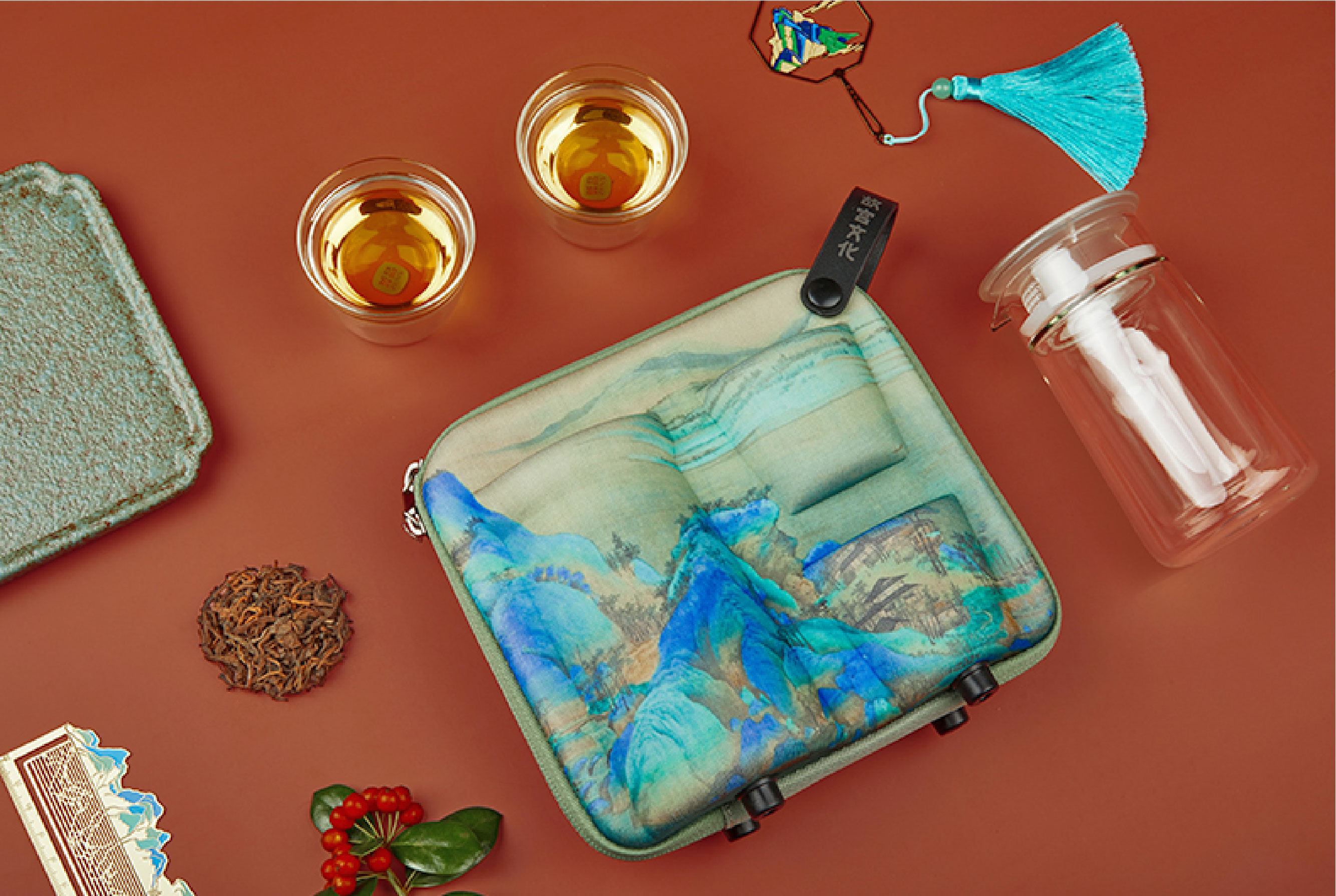 Beijing Forbidden City Culture，Thousands of miles of rivers and mountains，Original design products，travel kit ，Portable travel tea set，