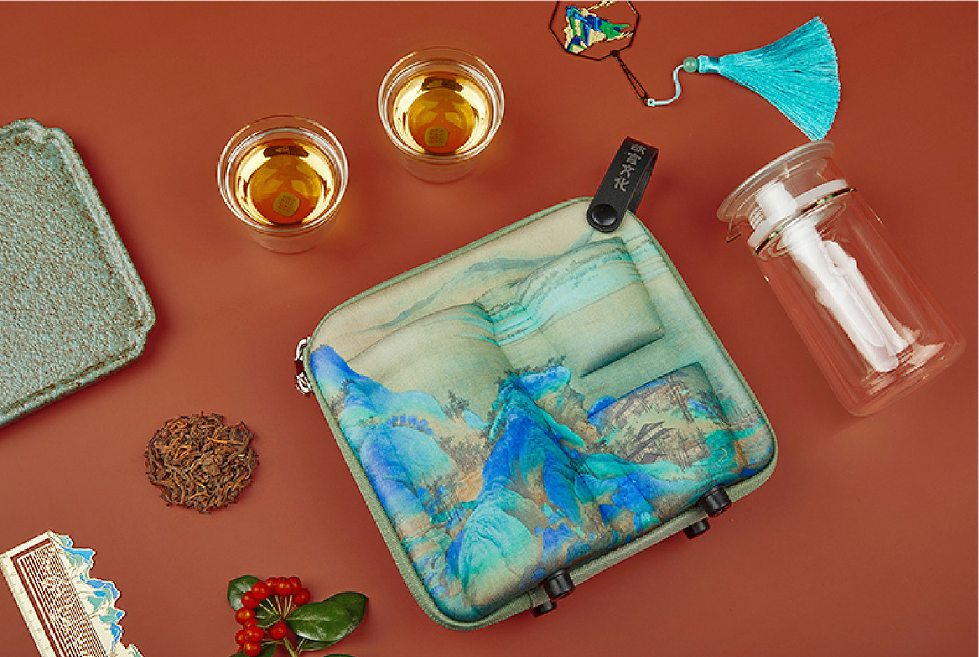 Beijing Forbidden City Culture，Thousands of miles of rivers and mountains，Original design products，travel kit ，Portable travel tea set，