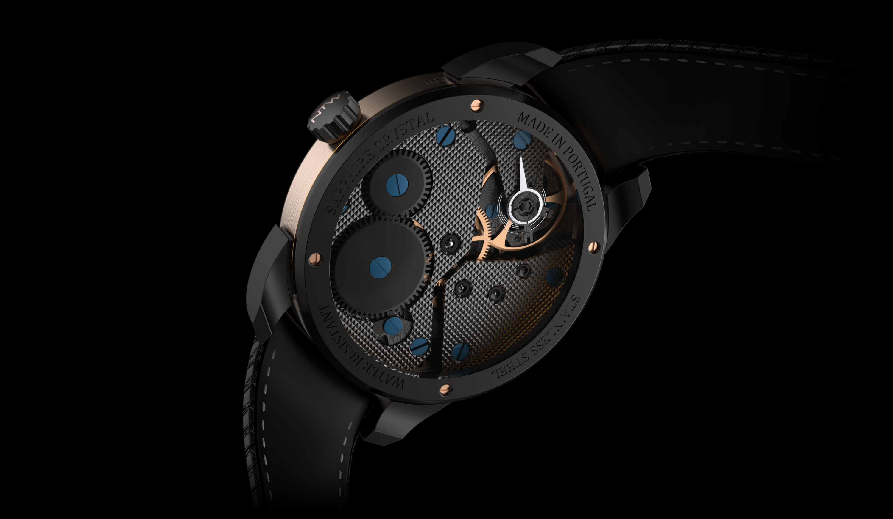 Black snakeskin waterproof，18k rose gold，sapphire，delicate，fashion，atmosphere，