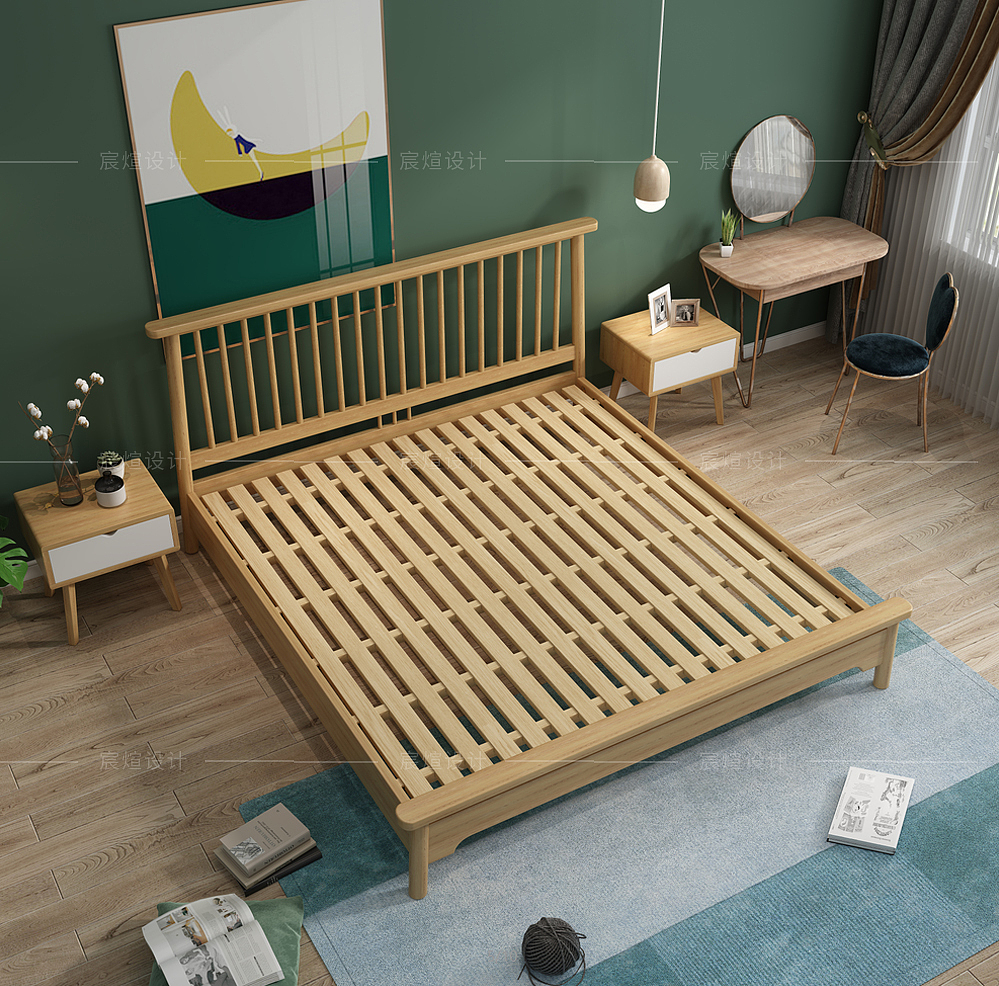 Modeling and rendering，Modern wooden bed，