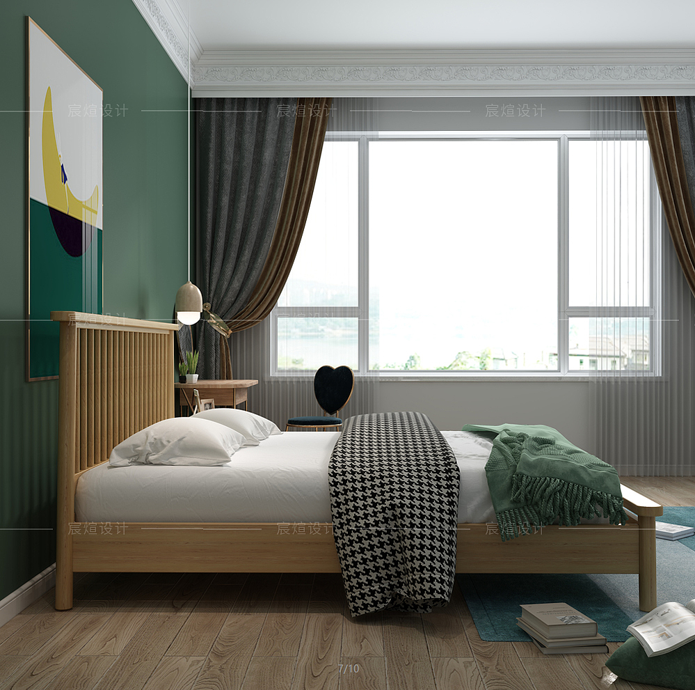 Modeling and rendering，Modern wooden bed，