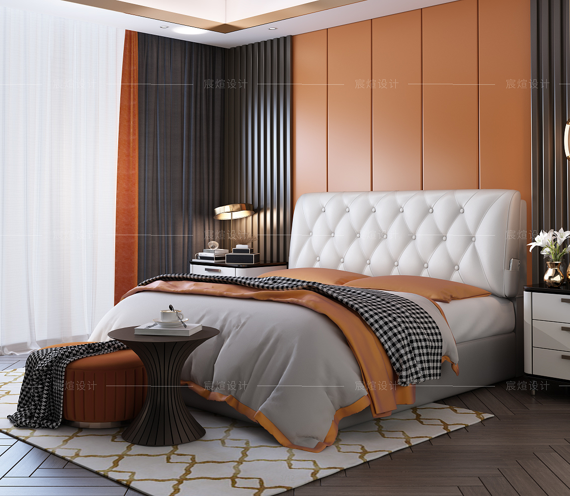 Nordic bed，modern，Modeling and rendering，