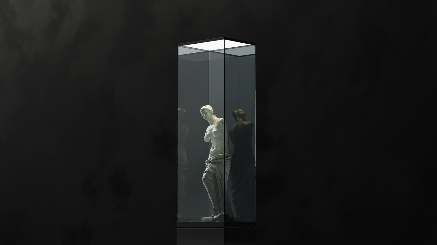 Display cabinet，museum，statue，transparent，