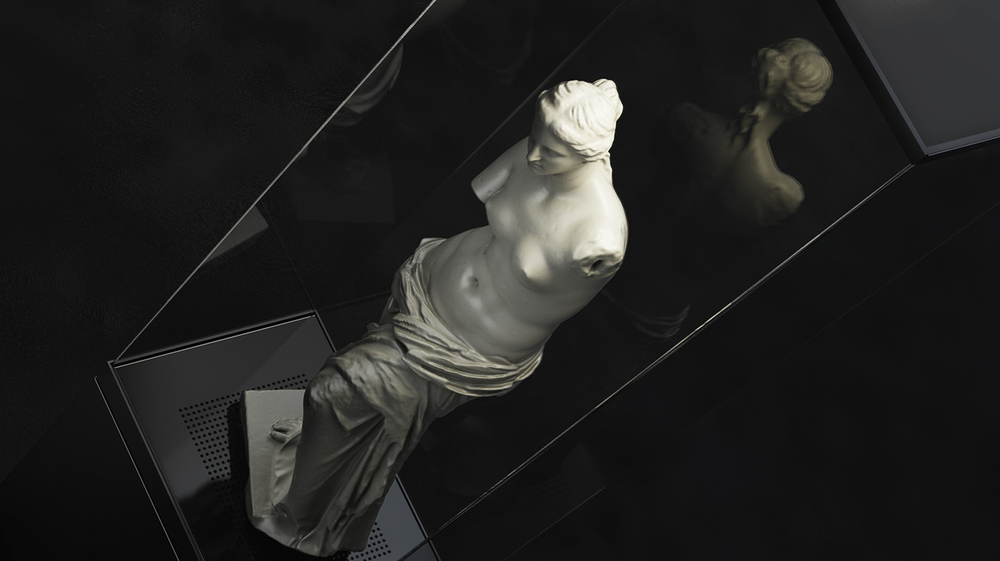 Display cabinet，museum，statue，transparent，