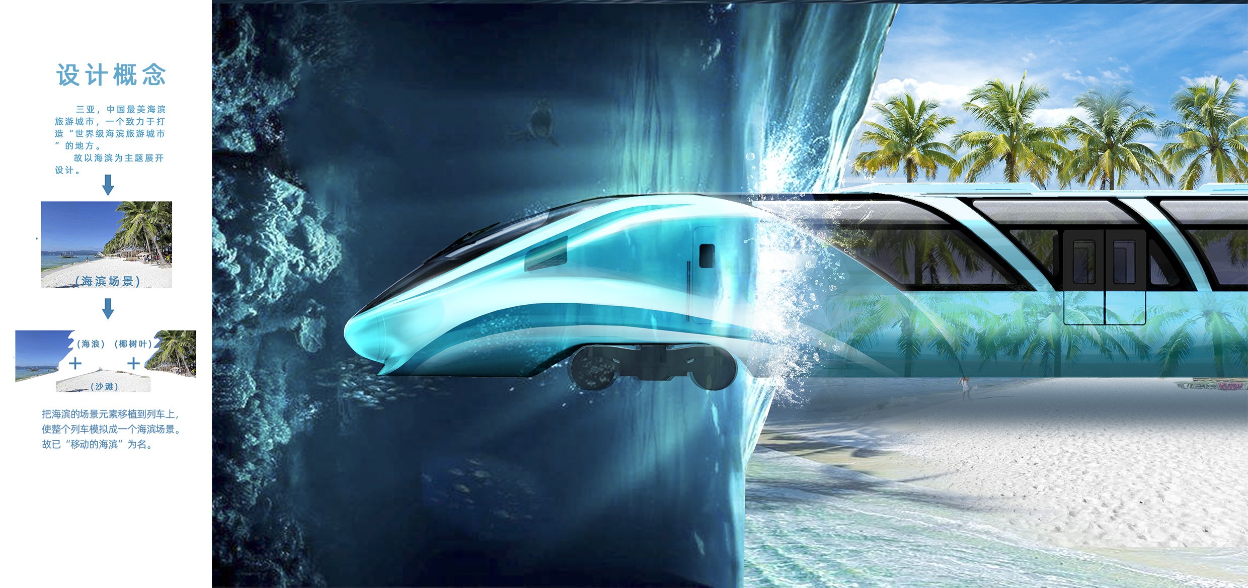 Intercity train with speed of 160 km / h，Coastal scene element extraction，Sanya，