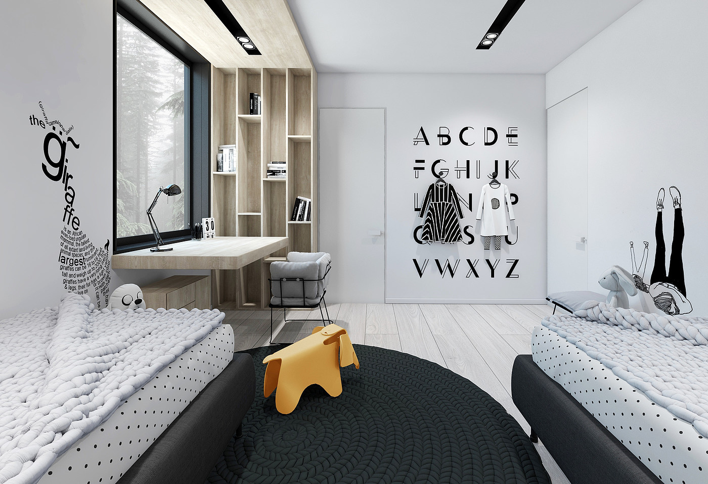 forest，Black & White，house，Interior design，