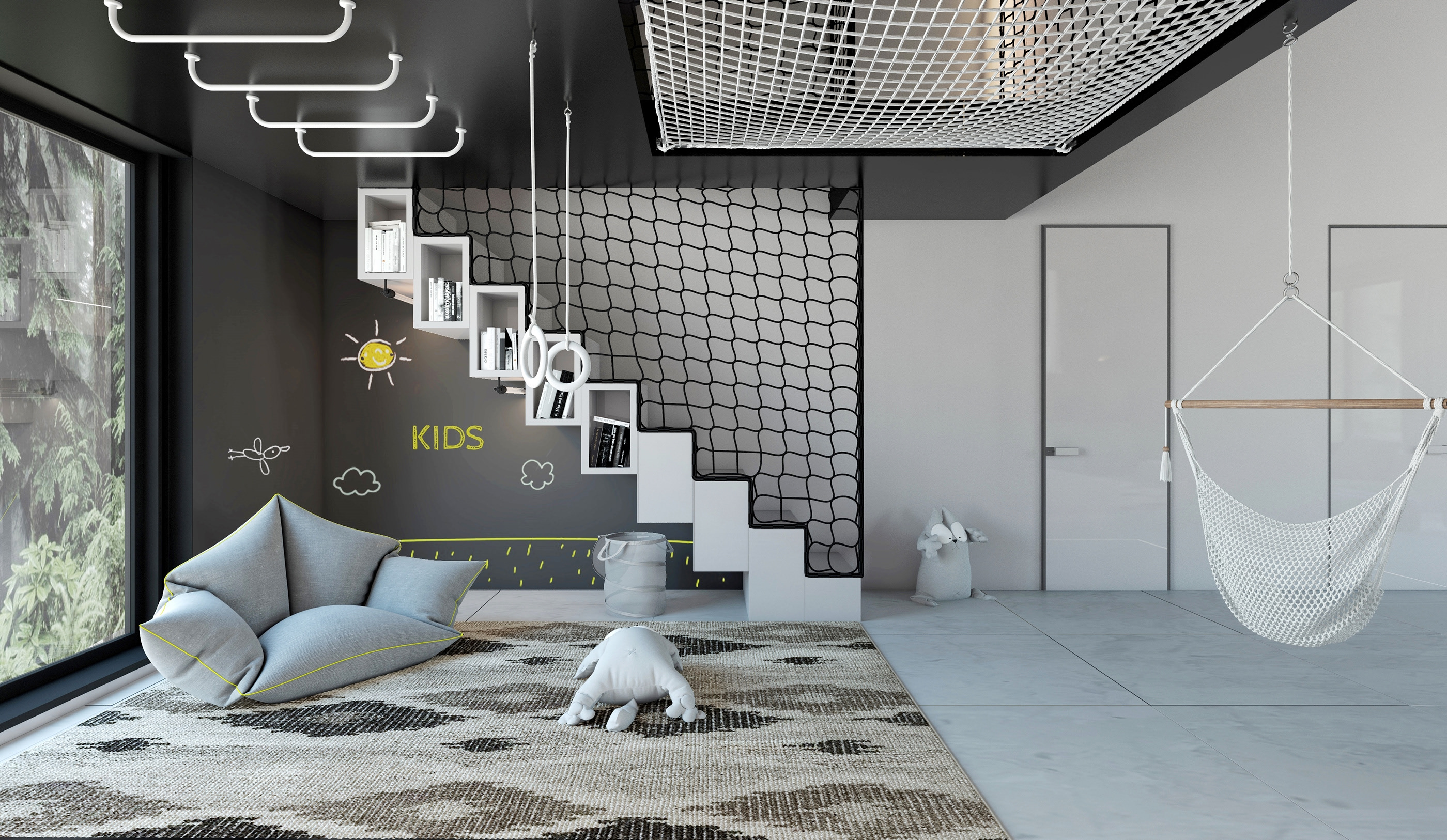 forest，Black & White，house，Interior design，