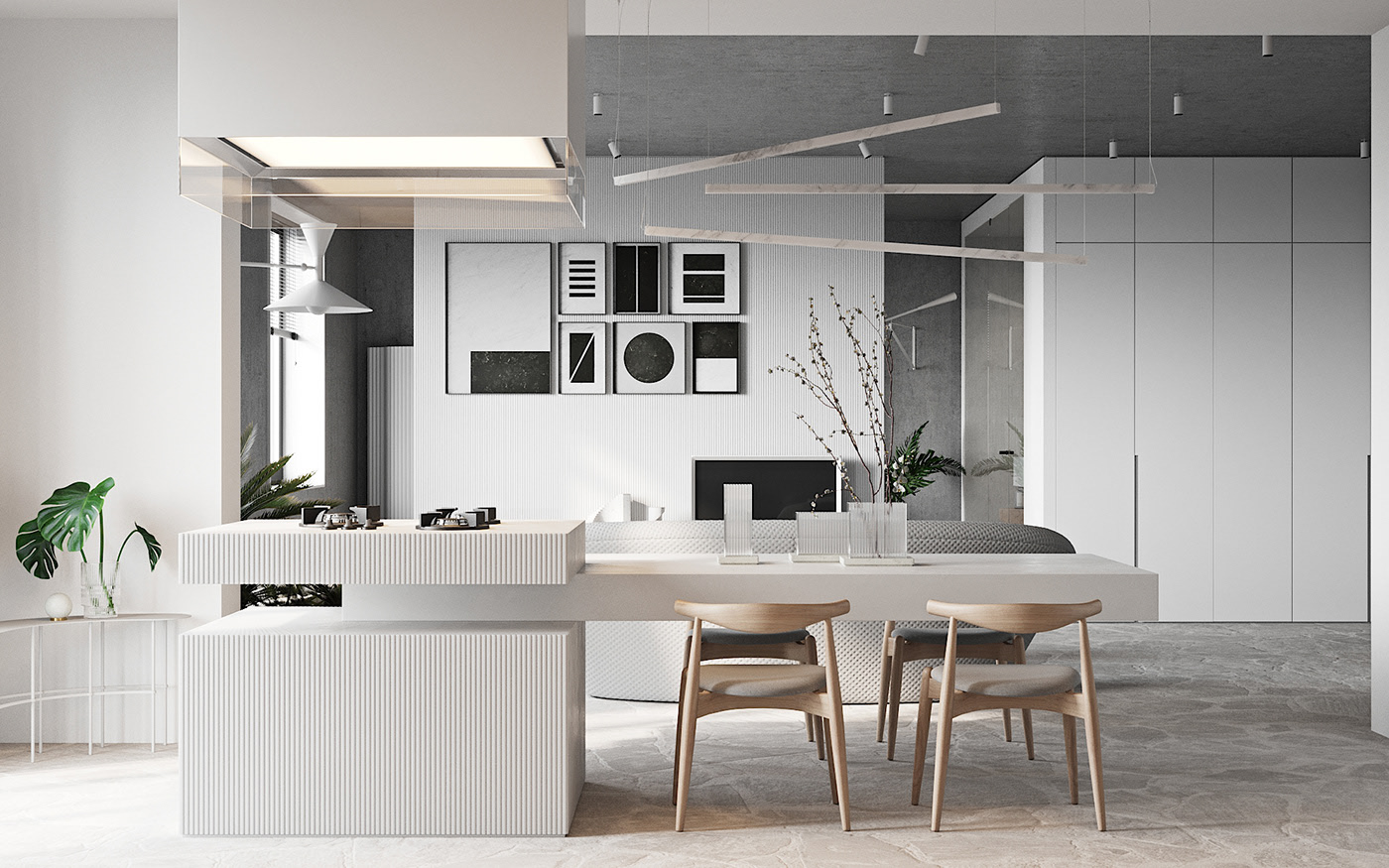 apartment，Moscow，Minimalist，visualization，