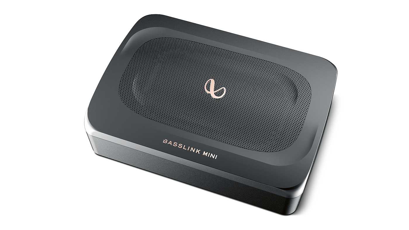 Infinity BassLink，2020 red dot product design award，matte，black，Aluminum housing，Subwoofer，loudspeaker box，vehicle，
