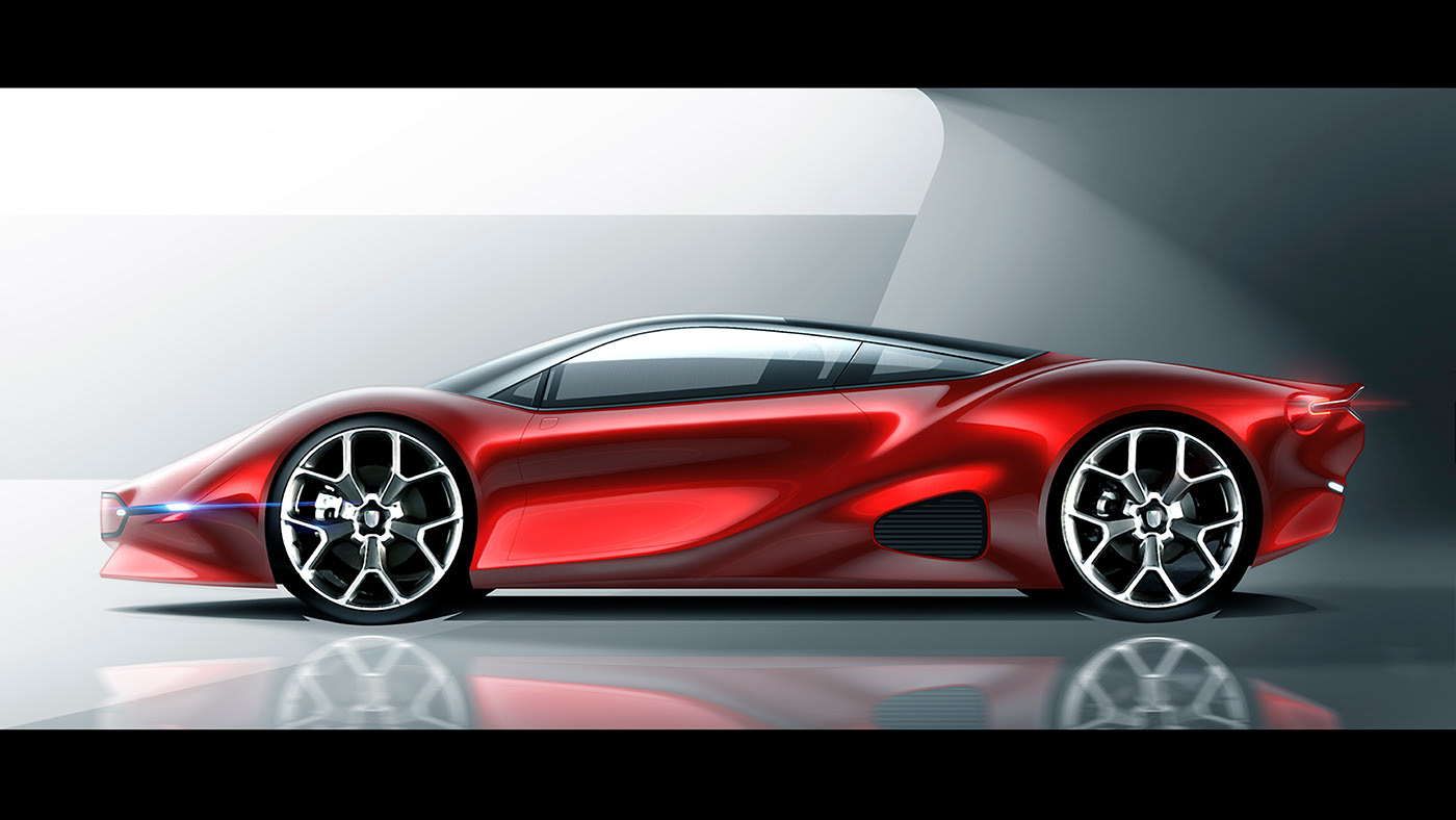 Sports car，Electric，FIAT，gules，Hand drawn，