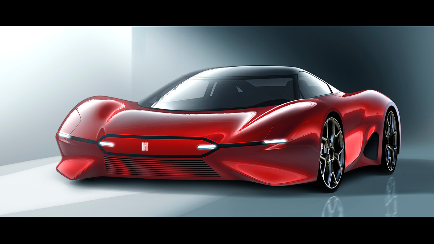 Sports car，Electric，FIAT，gules，Hand drawn，