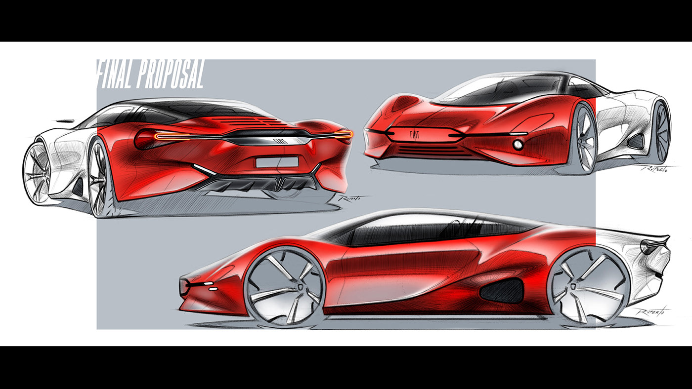 Sports car，Electric，FIAT，gules，Hand drawn，