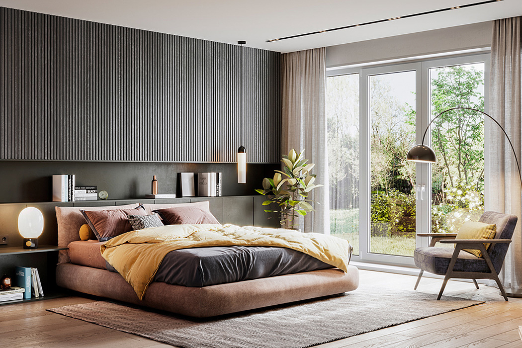 bedroom，Background wall，Interior design，fashion，