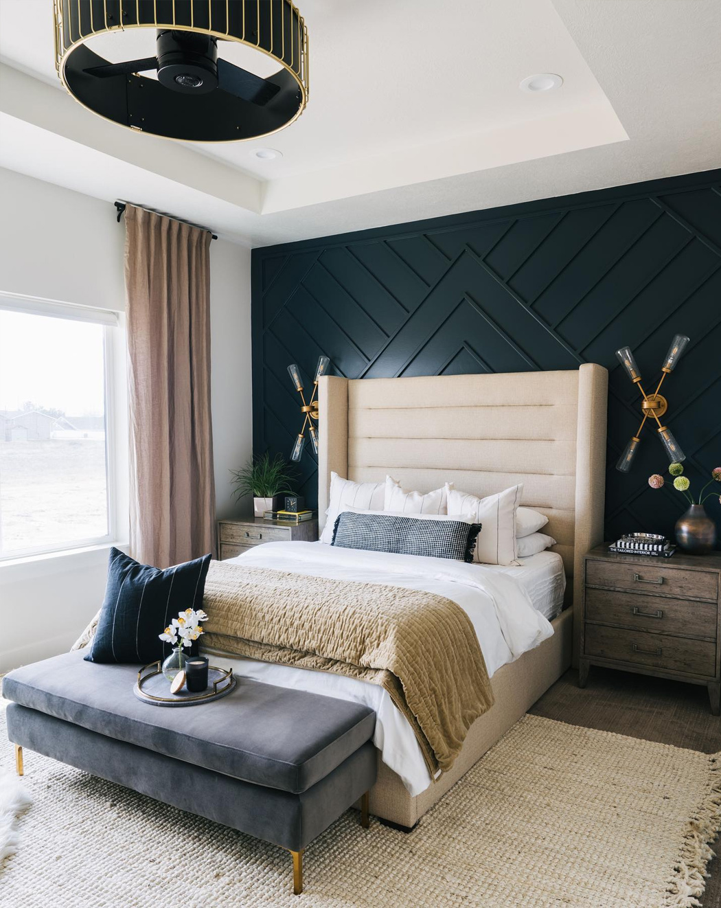 bedroom，Background wall，Interior design，fashion，