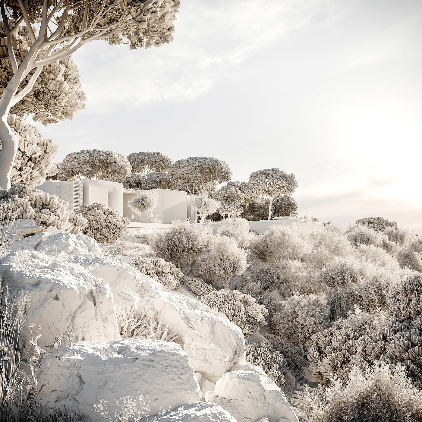 Architecture，Digital art，3dmax，Fortress of marbles，villa，